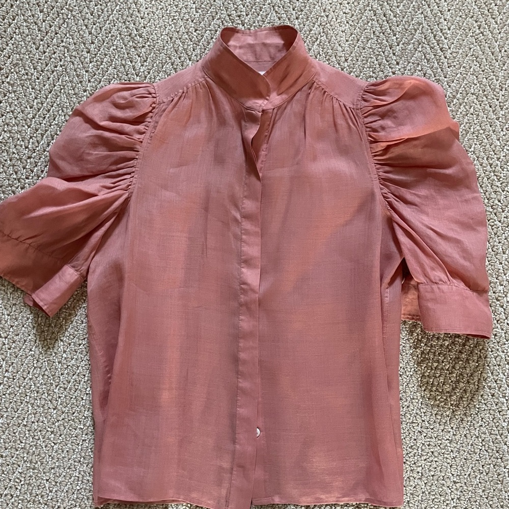 Frame linen blouse with puff sleeves